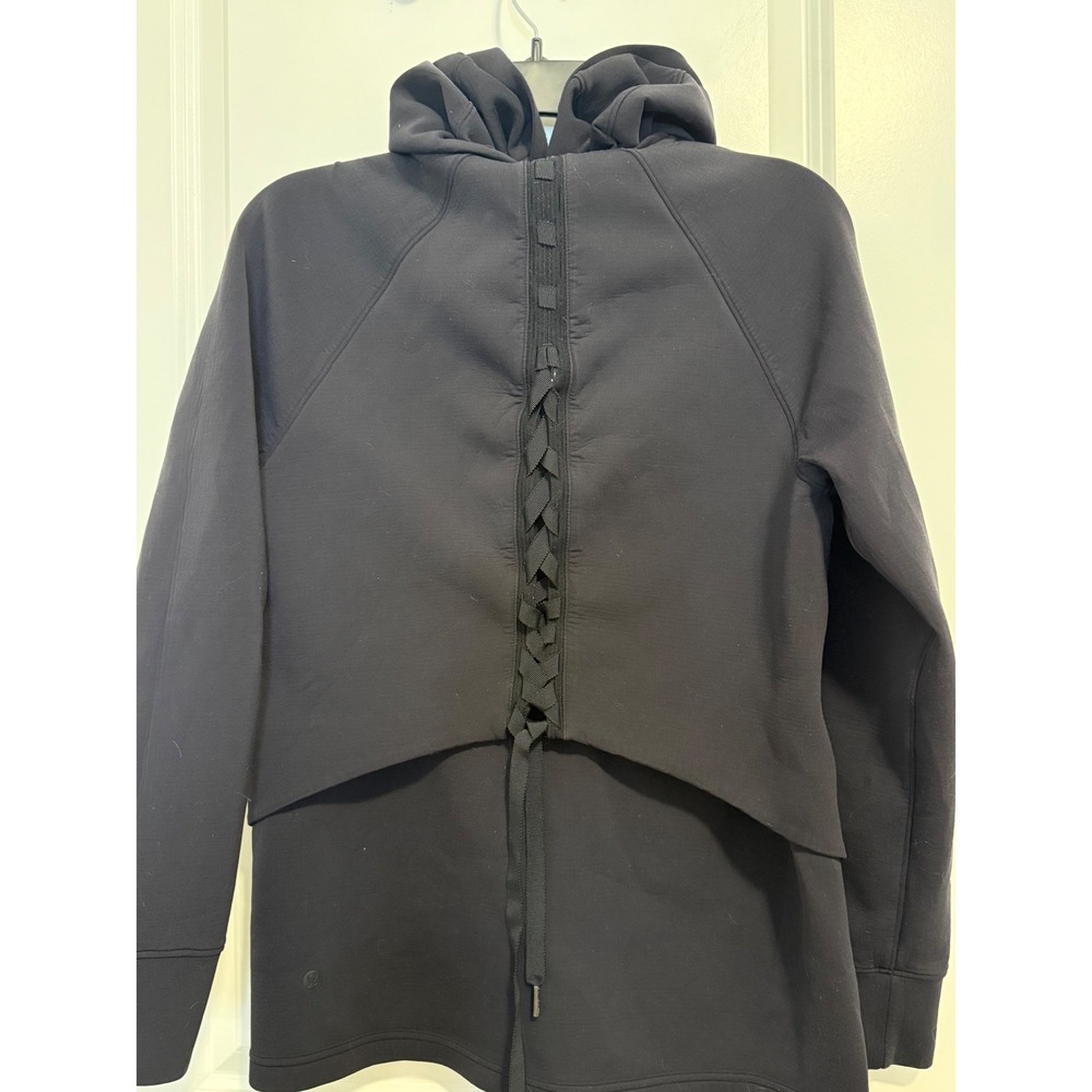 Lululemon‎ Jacket Hoodie Womens 6 Black Excellent Lace Up Back Athleisure - Picture 2 of 7
